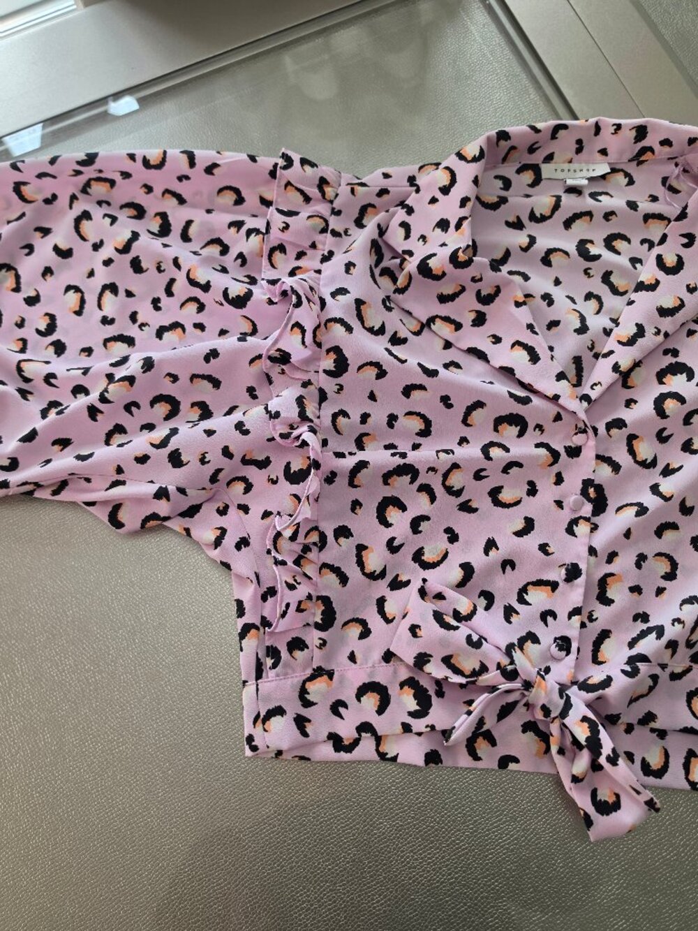 Topshop Pink Leopard Print Balloon Sleeve Blouse US 10 - Picture 13 of 16